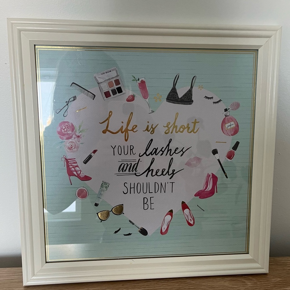 Cute chic fashion art lashes heels framed print